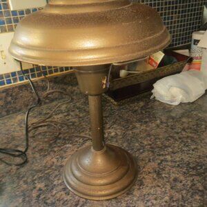 VINTAGE ART DECO METAL DESK LAMP, 16 1/2" TALL, BRONZE LOOK, WORKING, PROP